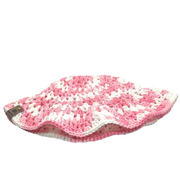 Crochet Bucket Hat | Strawberry Pink & White main image 6